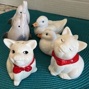 3 Sets of MCM Adorable Vintage Salt and Pepper Shakers Pigs Ducks Dolphins